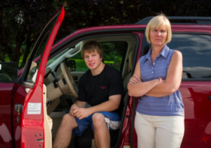 mother, teenage son, driving
